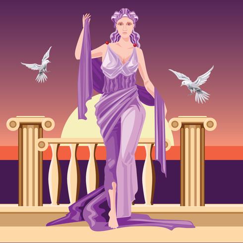Klassische griechische Göttin Aphrodite in der Tunika, die Arme anhebt vektor