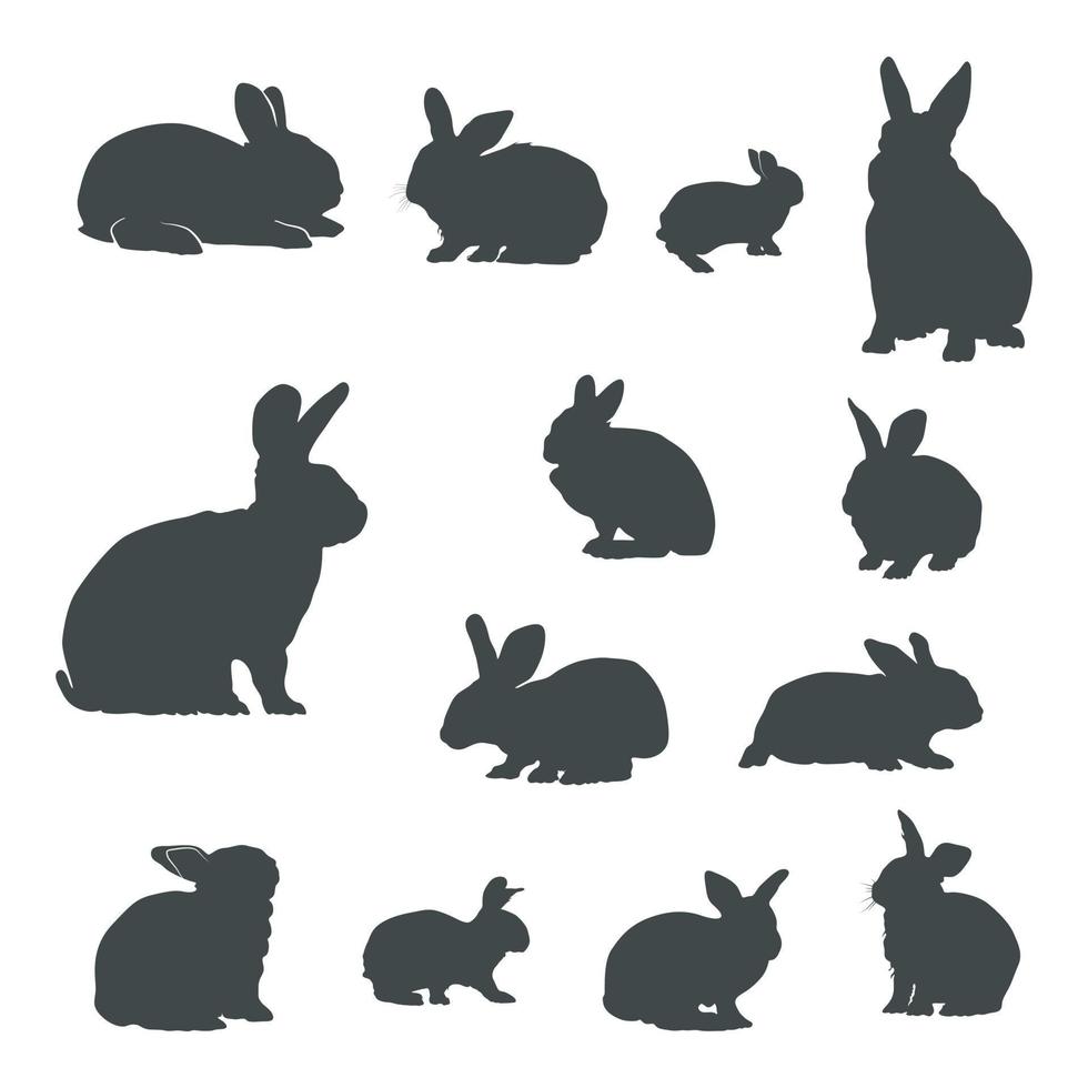 Kaninchen-Silhouetten, Hasen-Silhouetten-Sets vektor