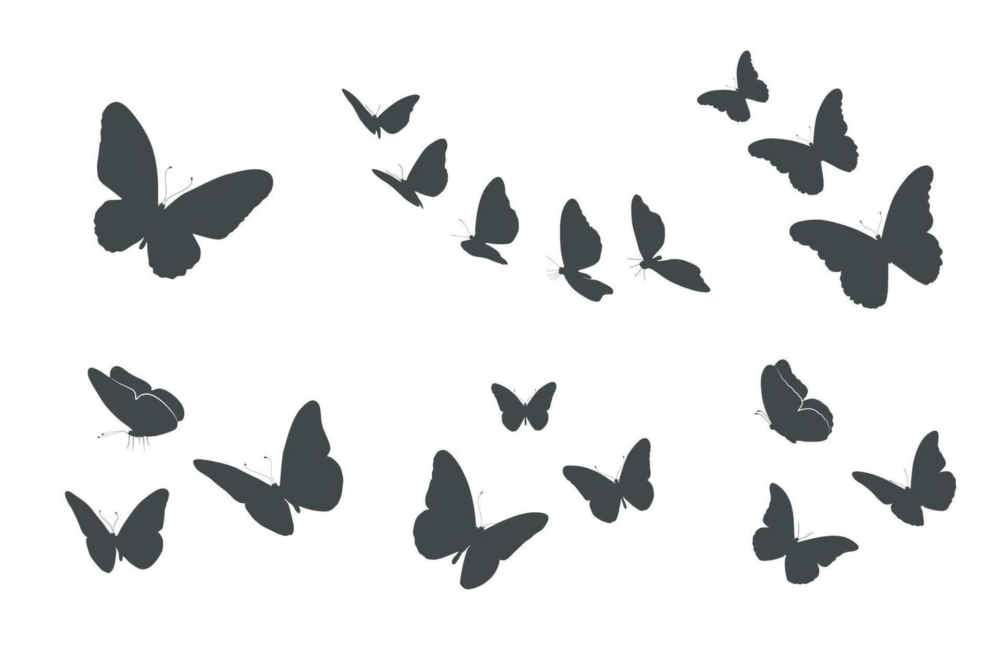 fliegende Schmetterlingssilhouetten, Schmetterlingssilhouetten. vektor