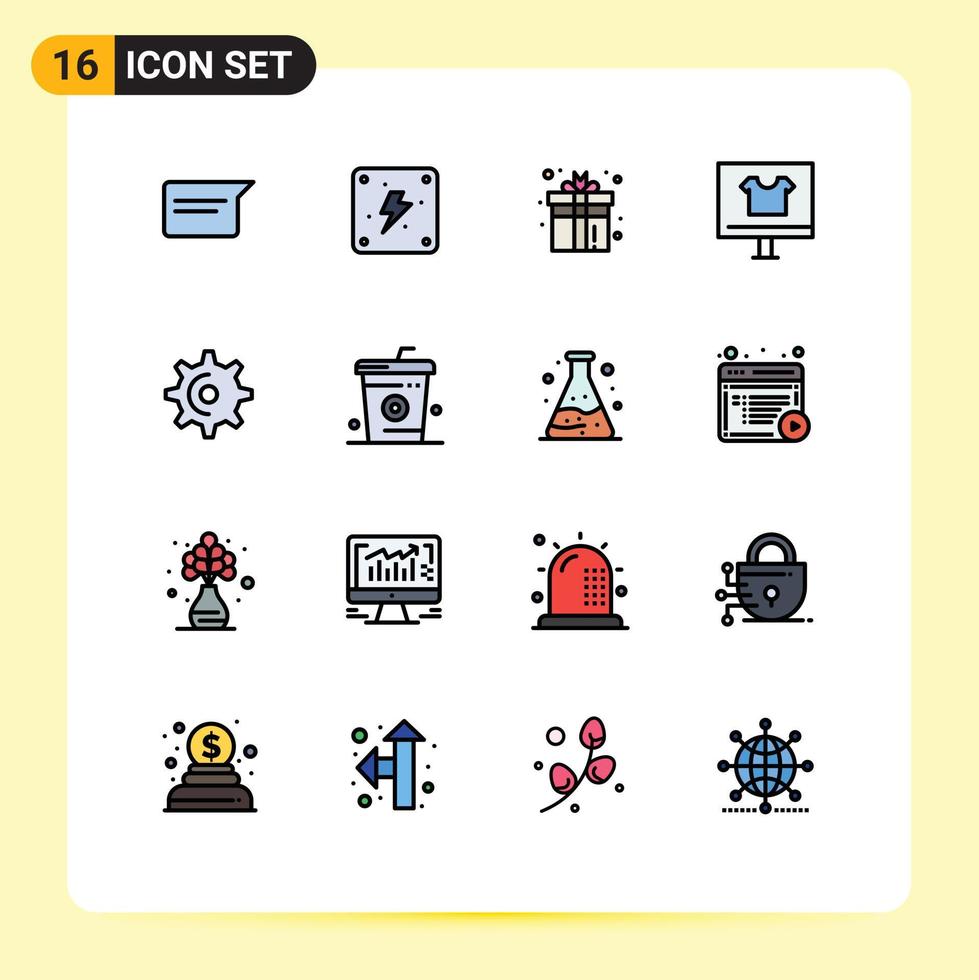 mobil gränssnitt platt Färg fylld linje uppsättning av 16 piktogram av hjul handel låda köpa kläder redigerbar kreativ vektor design element