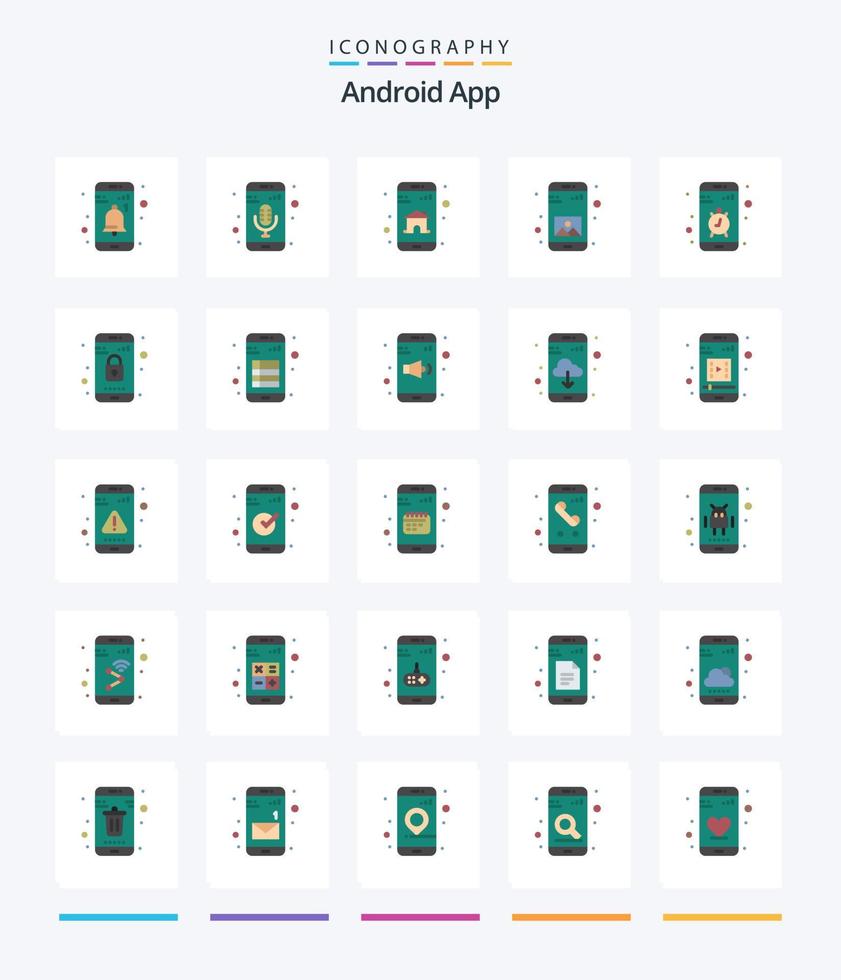 kreativ android app 25 platt ikon packa sådan som Kontakt. mobil. app. Galleri. app vektor