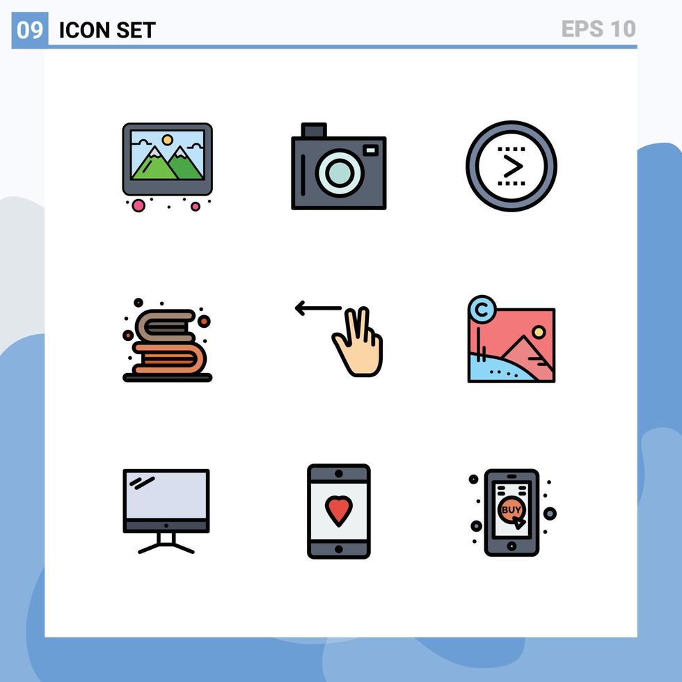 Packung mit 9 modernen Zeichen und Symbolen in flachen Farben für Web-Printmedien, wie z vektor