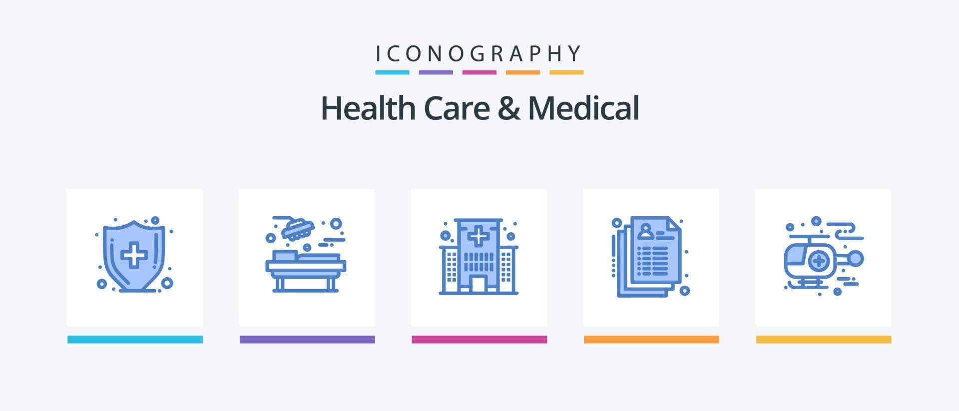 gesundheitswesen und medizinisches blaues 5-ikonenpaket einschließlich hubschrauber. Aufzeichnung. Pflege. medizinisch. Pflege. kreatives Symboldesign vektor