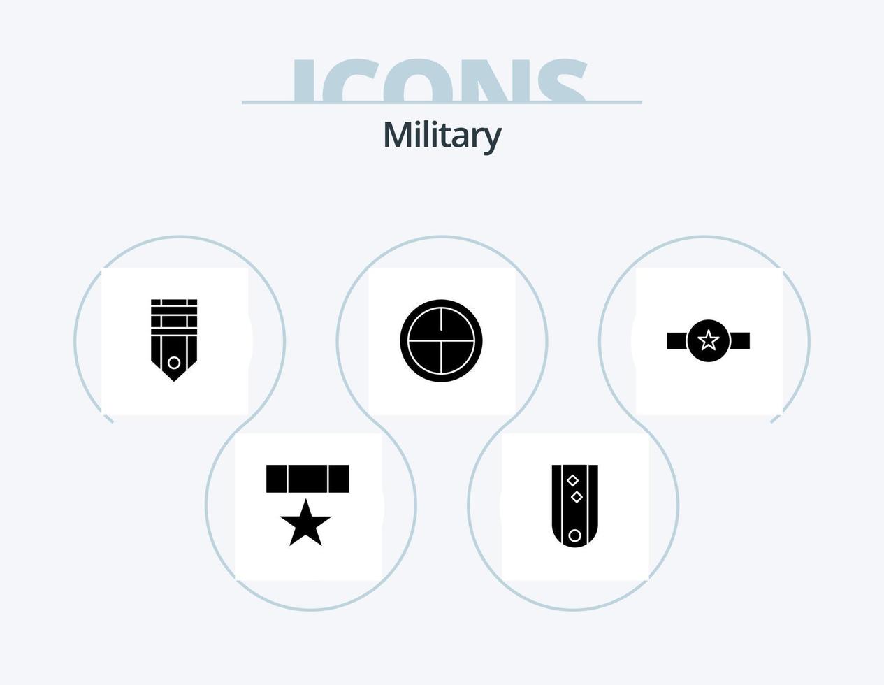 militärisches Glyphen-Icon-Pack 5-Icon-Design. Militär. Heer. Rang. Schild. Rang vektor