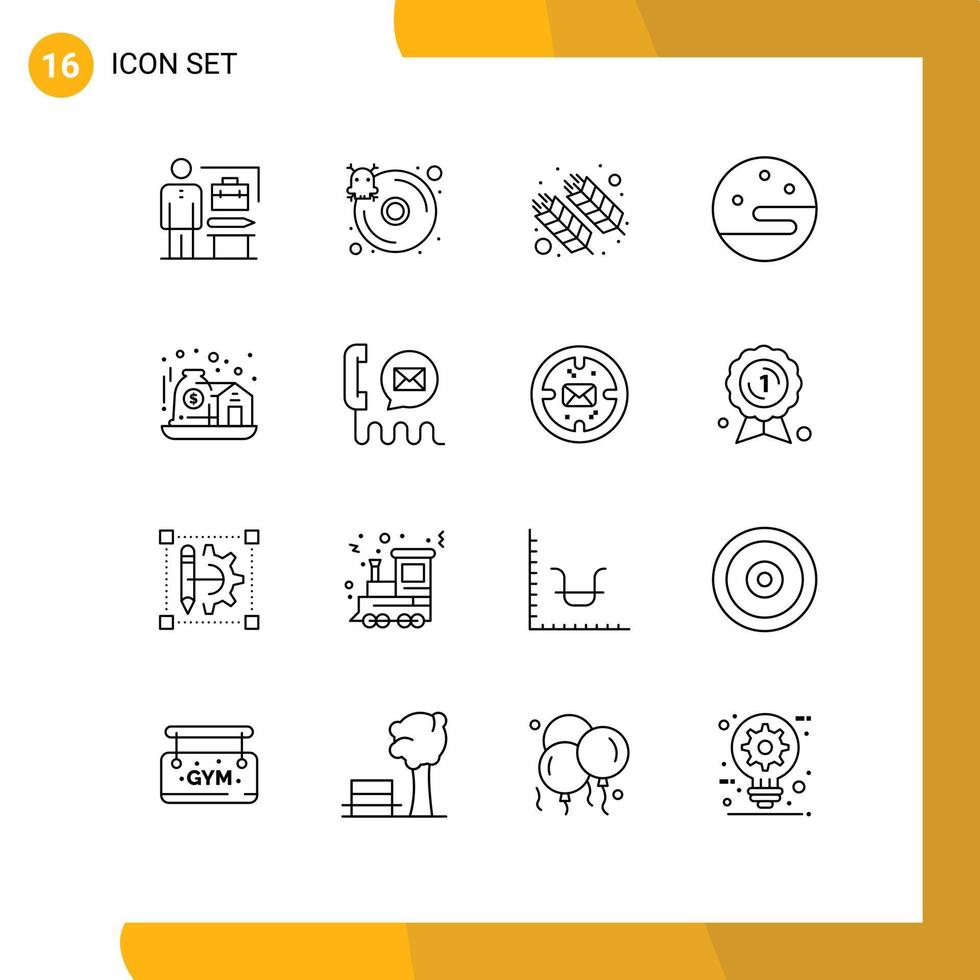16 kreative Symbole, moderne Zeichen und Symbole für bearbeitbare Vektordesign-Elemente für Zuhause, Wetter, Essen, Nachtweizen vektor