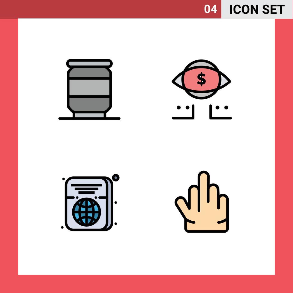 Piktogramm-Set aus 4 einfachen Filledline-Flachfarben von digitalen Fingern des Bierreiseauges bearbeitbare Vektordesign-Elemente vektor