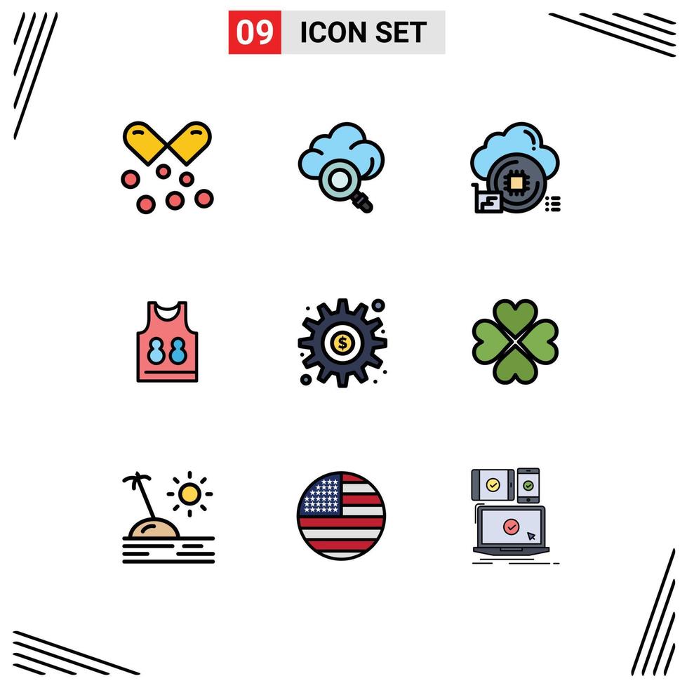 universell ikon symboler grupp av 9 modern fylld linje platt färger av redskap sport moln spel skjorta redigerbar vektor design element