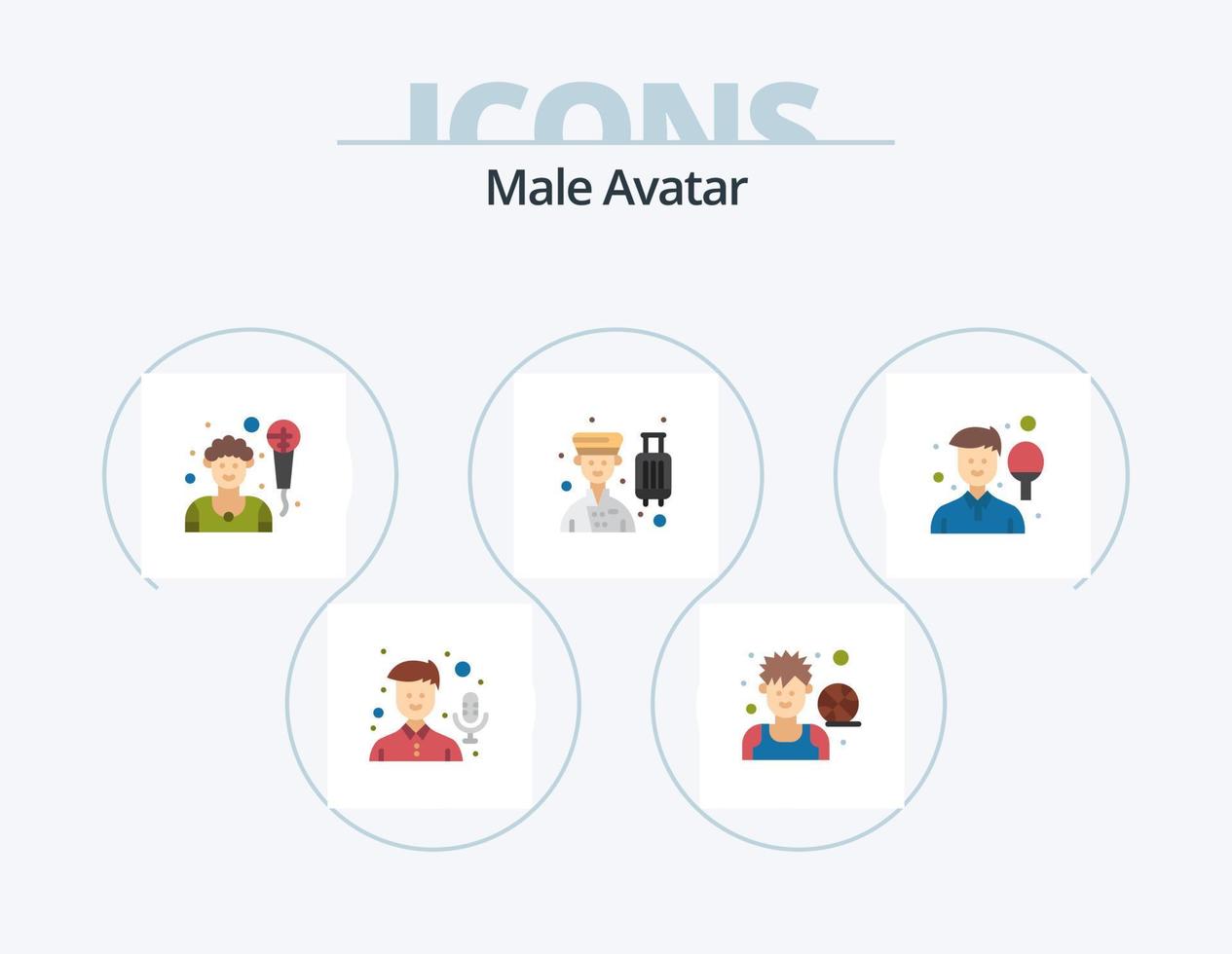 manlig avatar platt ikon packa 5 ikon design. avatar. professionell. spelare. hotell. avatar vektor