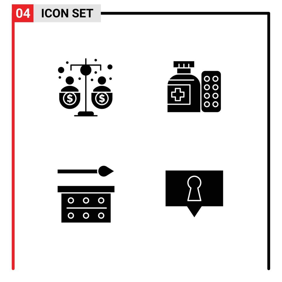 uppsättning av 4 kommersiell fast glyfer packa för budget öga smink finansiering medicin öga nyanser redigerbar vektor design element