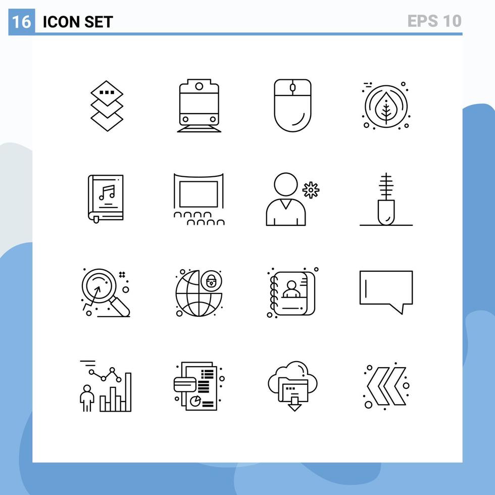 piktogram uppsättning av 16 enkel konturer av publik musik mus multimedia album redigerbar vektor design element