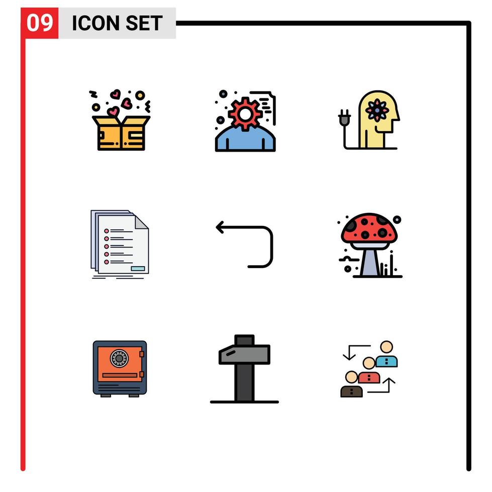 grupp av 9 modern fylld linje platt färger uppsättning för lista arkivering service planera kolla upp kunskap redigerbar vektor design element