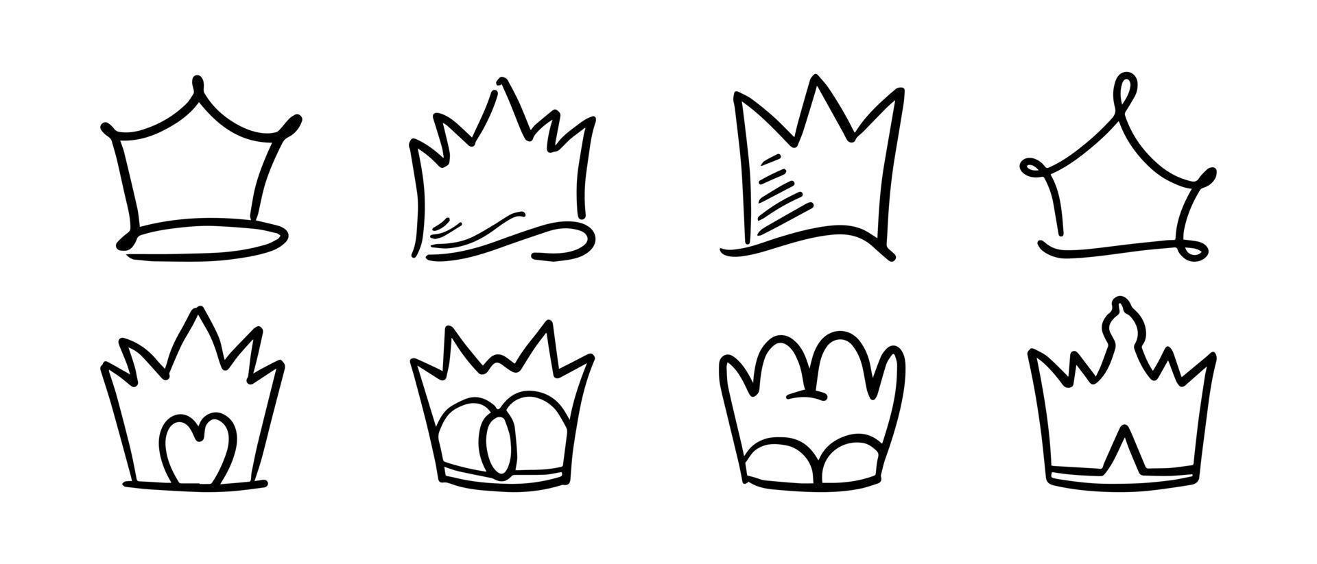doodle set crown line art, vektorillustration. vektor