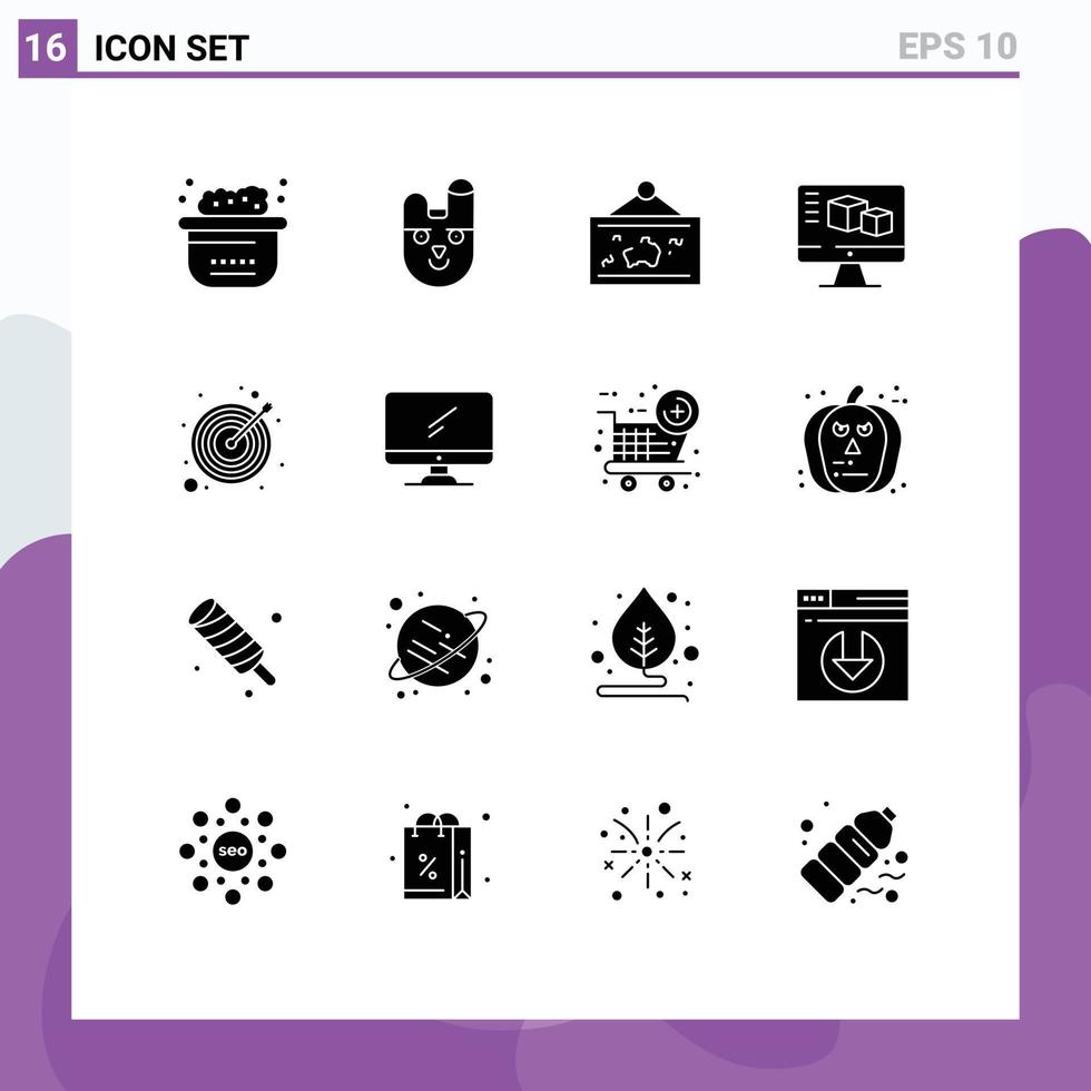16 universelle solide Glyphen für Web- und mobile Anwendungen Pfeilkastenrahmen Monitorbild editierbare Vektordesign-Elemente vektor