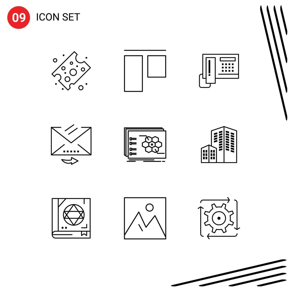 Packung mit 9 modernen Umrisszeichen und Symbolen für Web-Printmedien wie taktische strategische Zellenspielbuchstaben editierbare Vektordesign-Elemente vektor