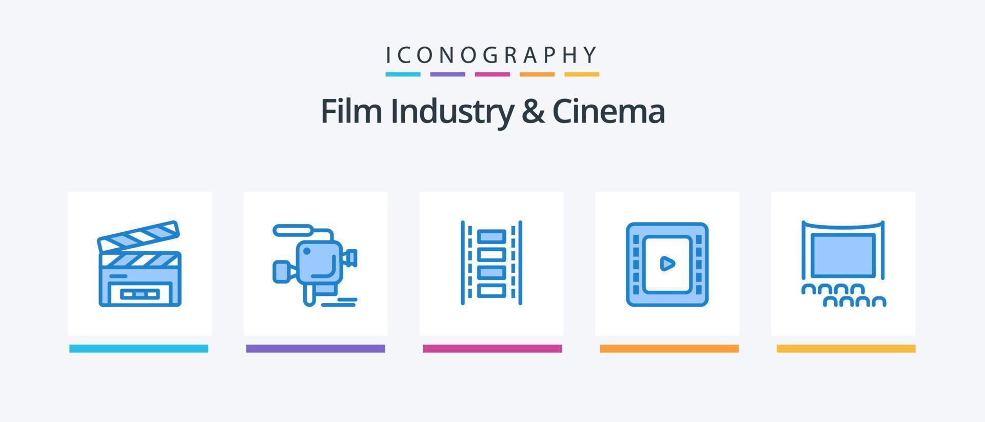 cenima blå 5 ikon packa Inklusive folkmassan. publik. animation. filmkonst. cienma tejp. kreativ ikoner design vektor