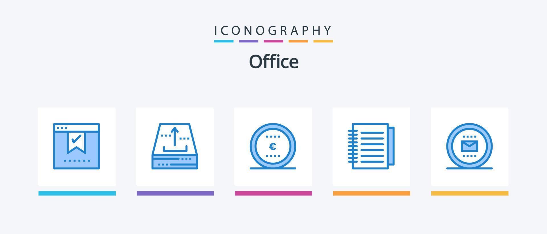 Office Blue 5 Icon Pack inklusive Papier. Notizbuch. Büro. Hinweis. Geld. kreatives Symboldesign vektor