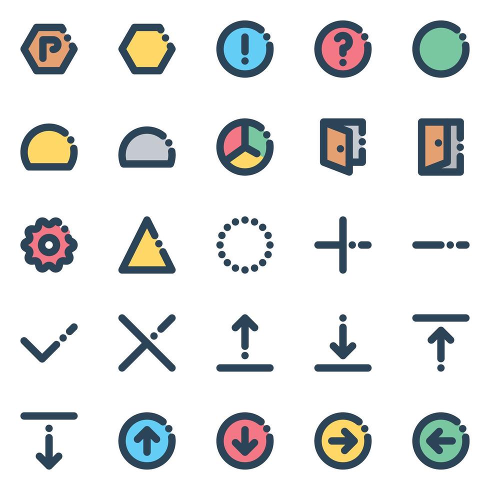 fylld Färg översikt ikoner för tecken och symbol. vektor