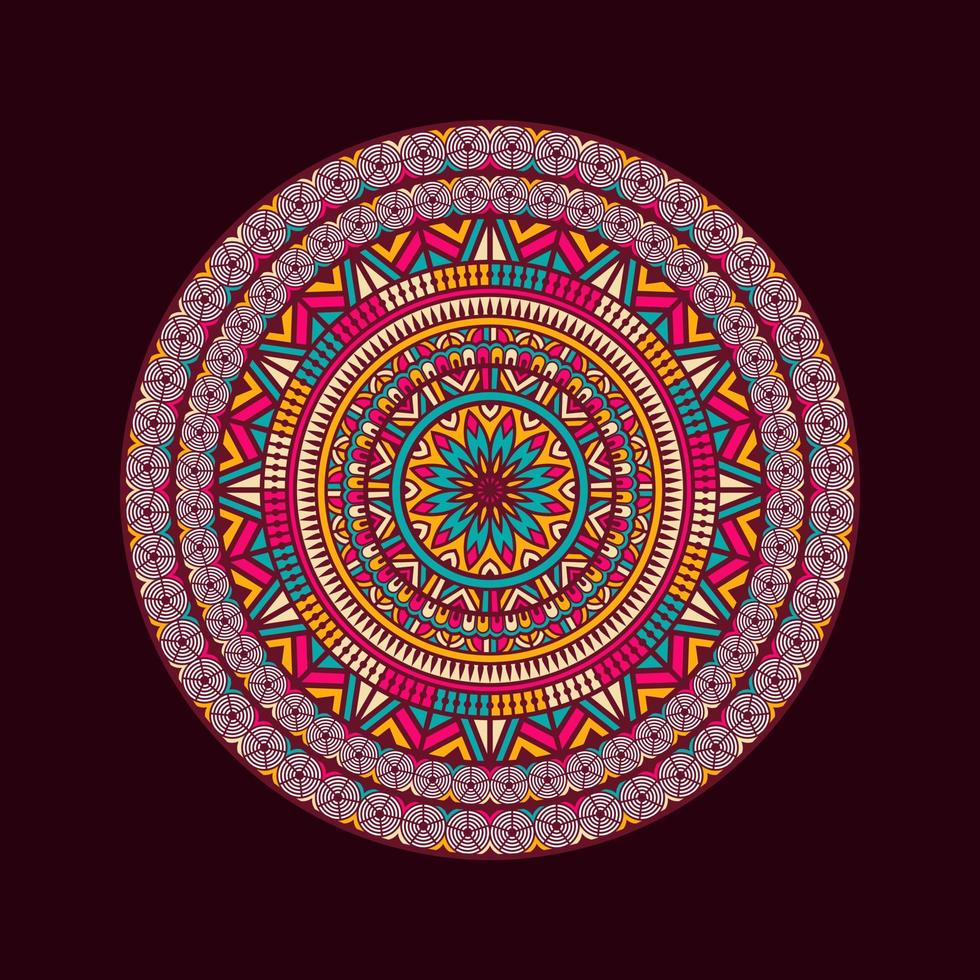 farbenfrohes dekoratives Mandala-Blumenmuster auf schwarzem Hintergrund vektor