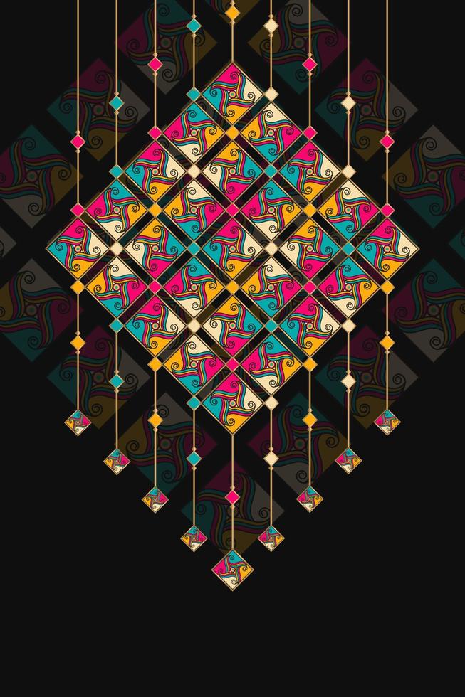 farbenfrohes dekoratives Mandala-Blumenmuster auf schwarzem Hintergrund vektor