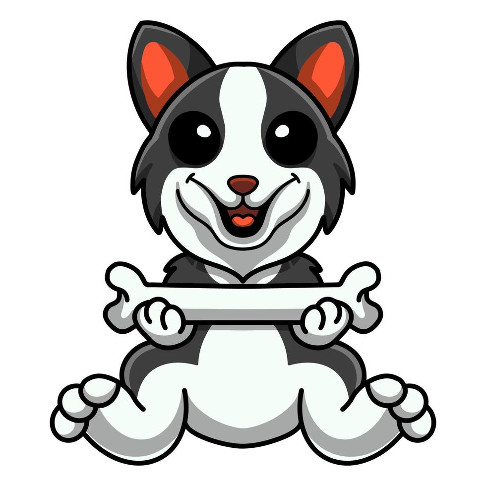 niedlicher Border-Collie-HundeCartoon, der einen Knochen hält vektor
