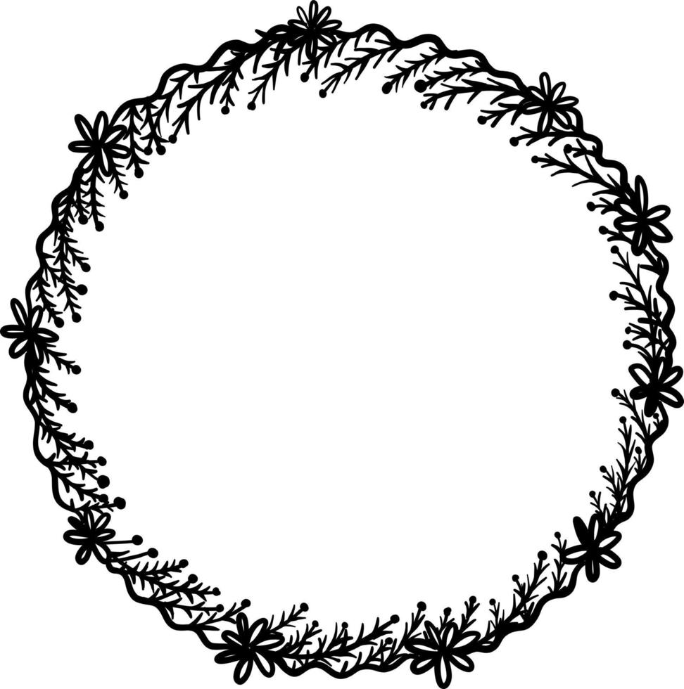 vektorillustration der kreisförmigen blumenrahmenverzierung in den schwarzen und weißen farben vektor