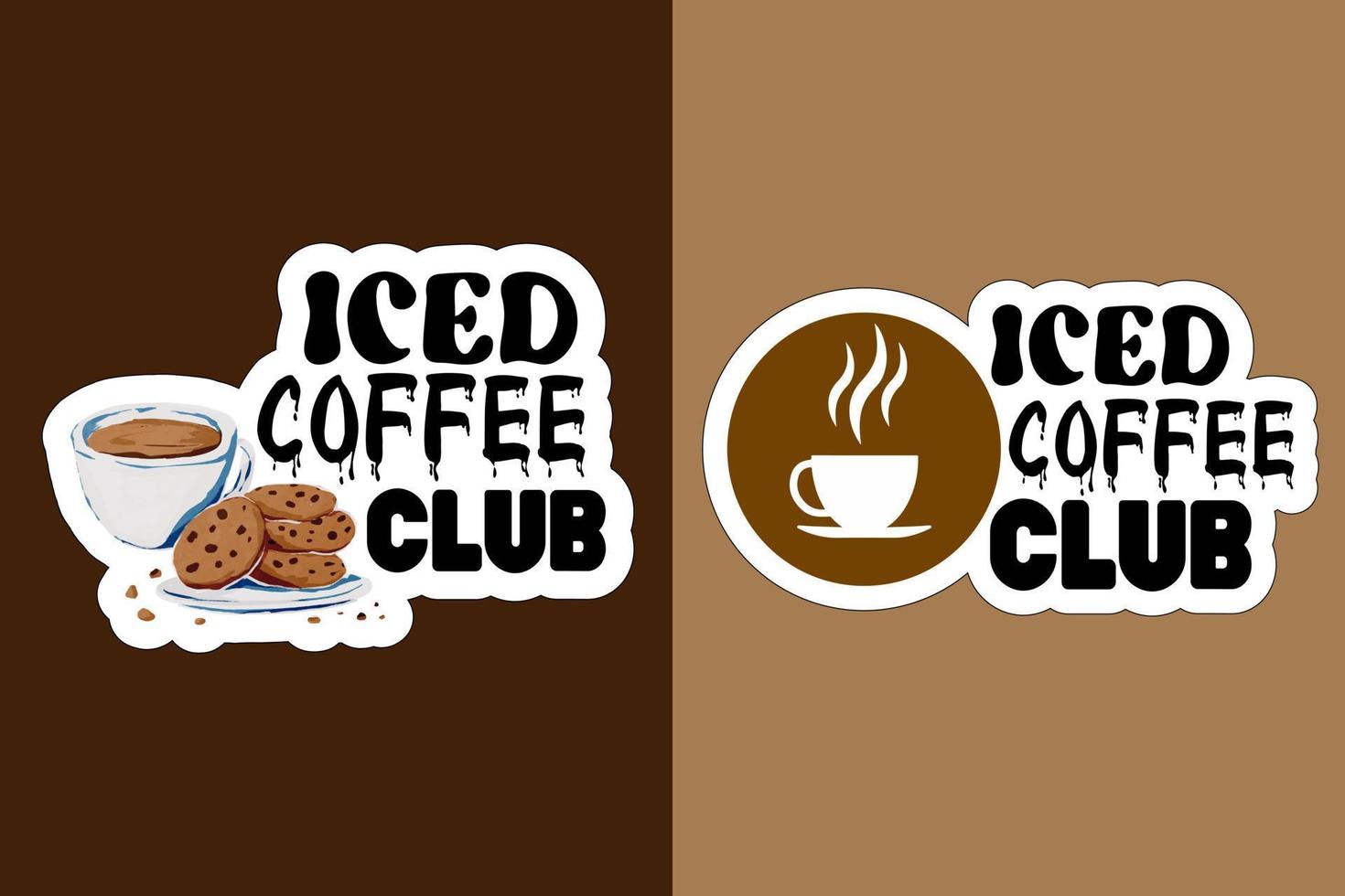Eiskaffee-Aufkleber-Vektordesign auf buntem Hintergrund vektor