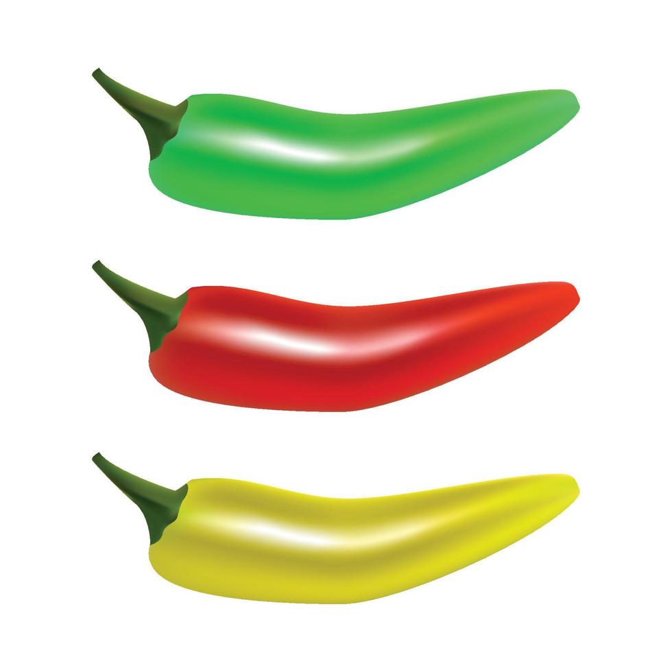Vektorset aus roten, gelben und grünen Chilischoten auf weißem Hintergrund vektor