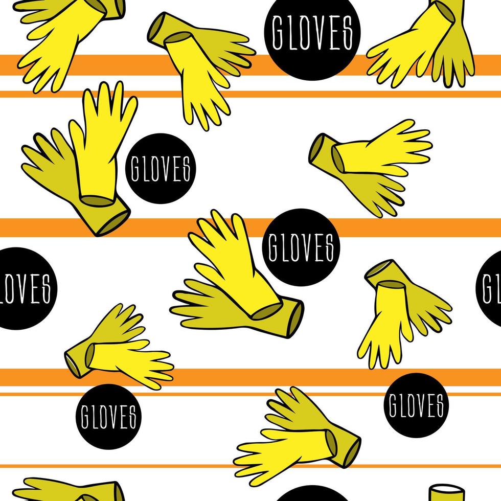 sömlös mode mönster handskar tillverkad av gul sudd, latex, nitril för Hem rengöring, hand hud skydd, sjukvård på en vit bakgrund med orange Ränder. vektor