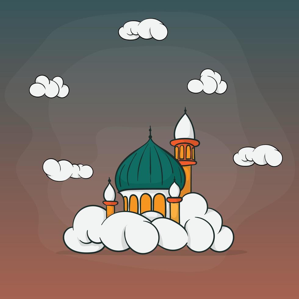 Moschee mit Wolkenvektorillustration im Cartoon-Design für Ramadan-Vorlage vektor