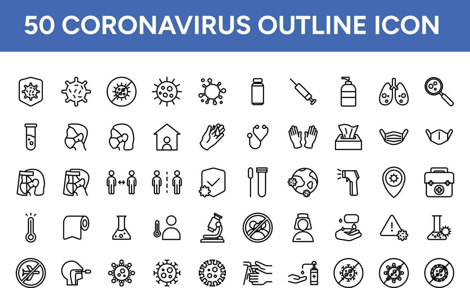 Symbolsatz für Coronavirus-Gliederung vektor