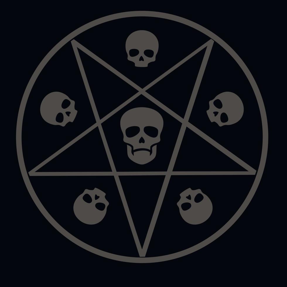 okkultes zeichen mit pentagrammschädel, grunge-vintage-design-t-shirts vektor