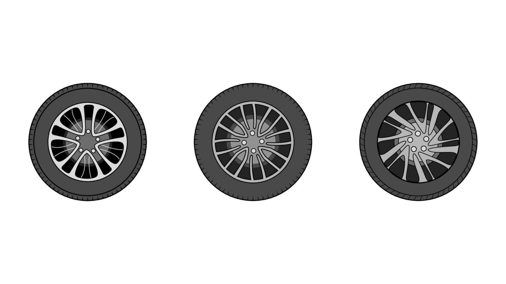 gesetzte Vektorillustration des Radobjekts auf weißem Hintergrund, Reifenobjektvektor vektor