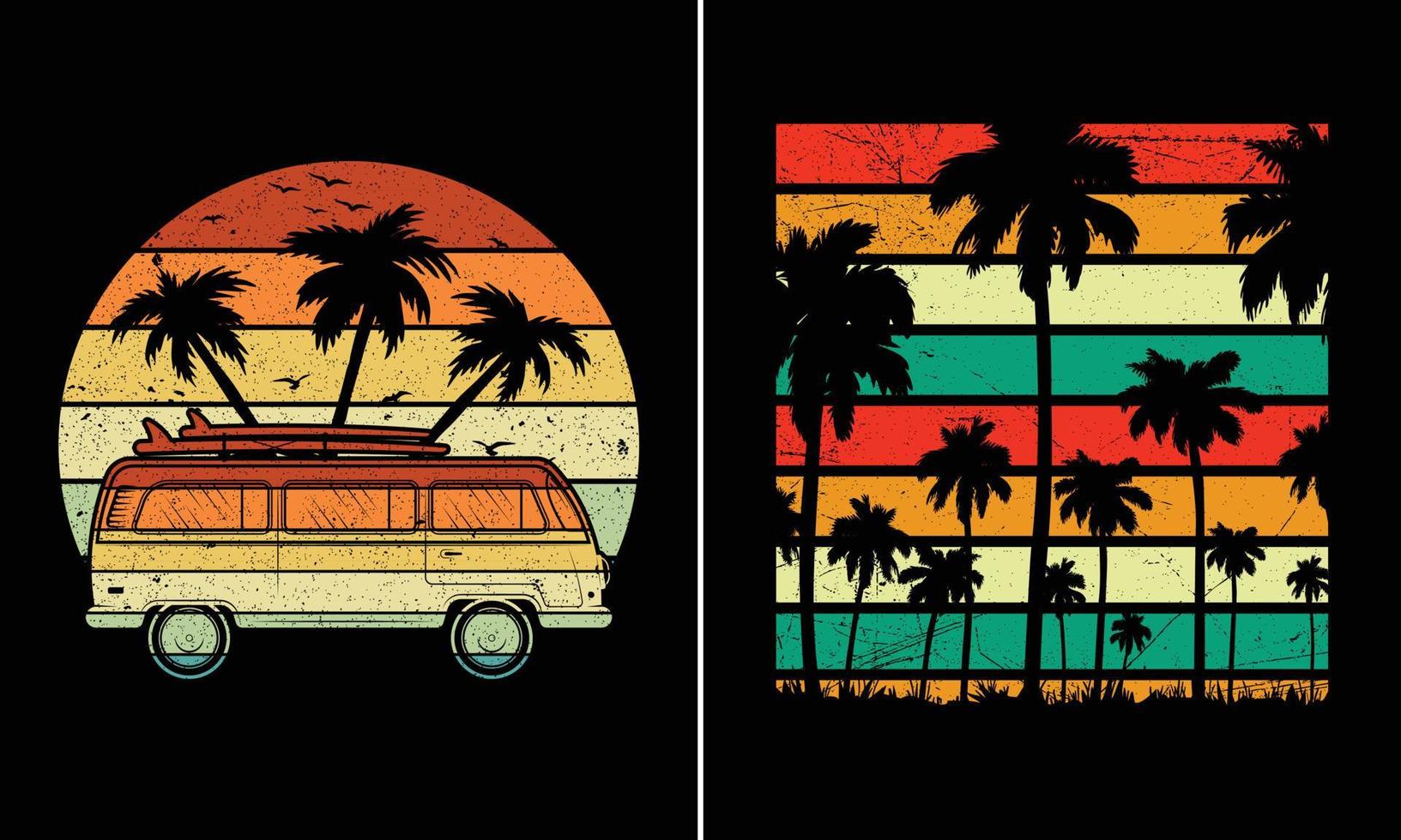 Retro-Vintage-Sonnenuntergang-Sommer-Strand-T-Shirt-Grafik für Ihr Print-on-Demand-Geschäft vektor
