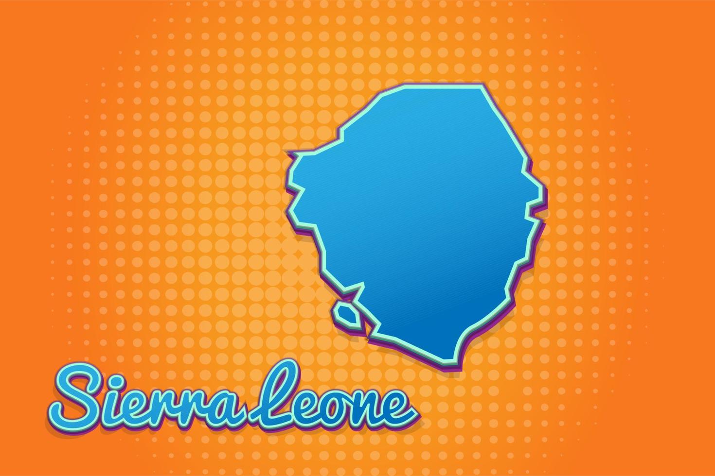 Retro-Karte von Sierra Leone mit Halbtonhintergrund. Cartoon-Kartensymbol im Comic- und Pop-Art-Stil. Kartografie-Geschäftskonzept. ideal für Kinderdesign, Lernspiel, Magnet- oder Posterdesign. vektor