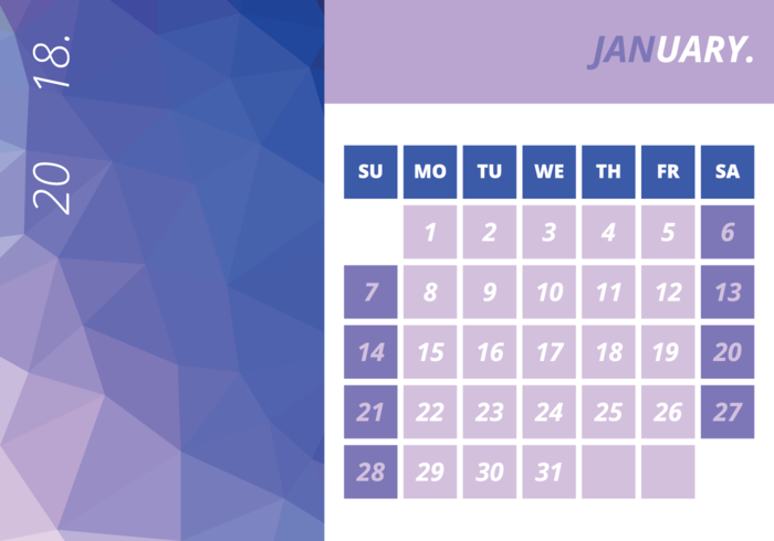 Månadskalender januari 2018 vektor