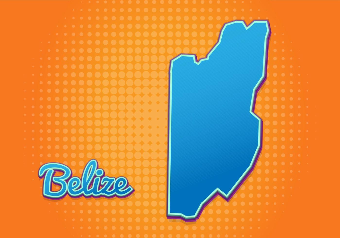 Retro-Karte von Belize mit Halbtonhintergrund. Cartoon-Kartensymbol im Comic- und Pop-Art-Stil. Kartografie-Geschäftskonzept. ideal für Kinderdesign, Lernspiel, Magnet- oder Posterdesign. vektor