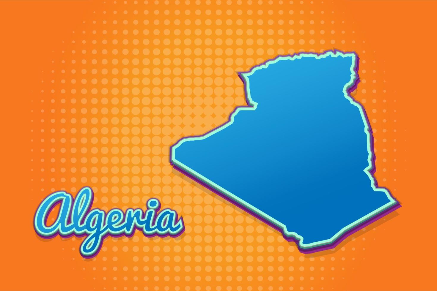 Retro-Karte von Algerien mit Halbtonhintergrund. Cartoon-Kartensymbol im Comic- und Pop-Art-Stil. Kartografie-Geschäftskonzept. ideal für Kinderdesign, Lernspiel, Magnet- oder Posterdesign. vektor