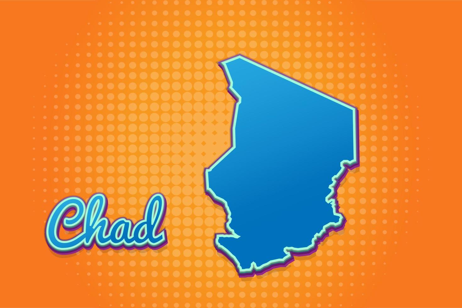 Retro-Karte von Tschad mit Halbtonhintergrund. Cartoon-Kartensymbol im Comic- und Pop-Art-Stil. Kartografie-Geschäftskonzept. ideal für Kinderdesign, Lernspiel, Magnet- oder Posterdesign. vektor