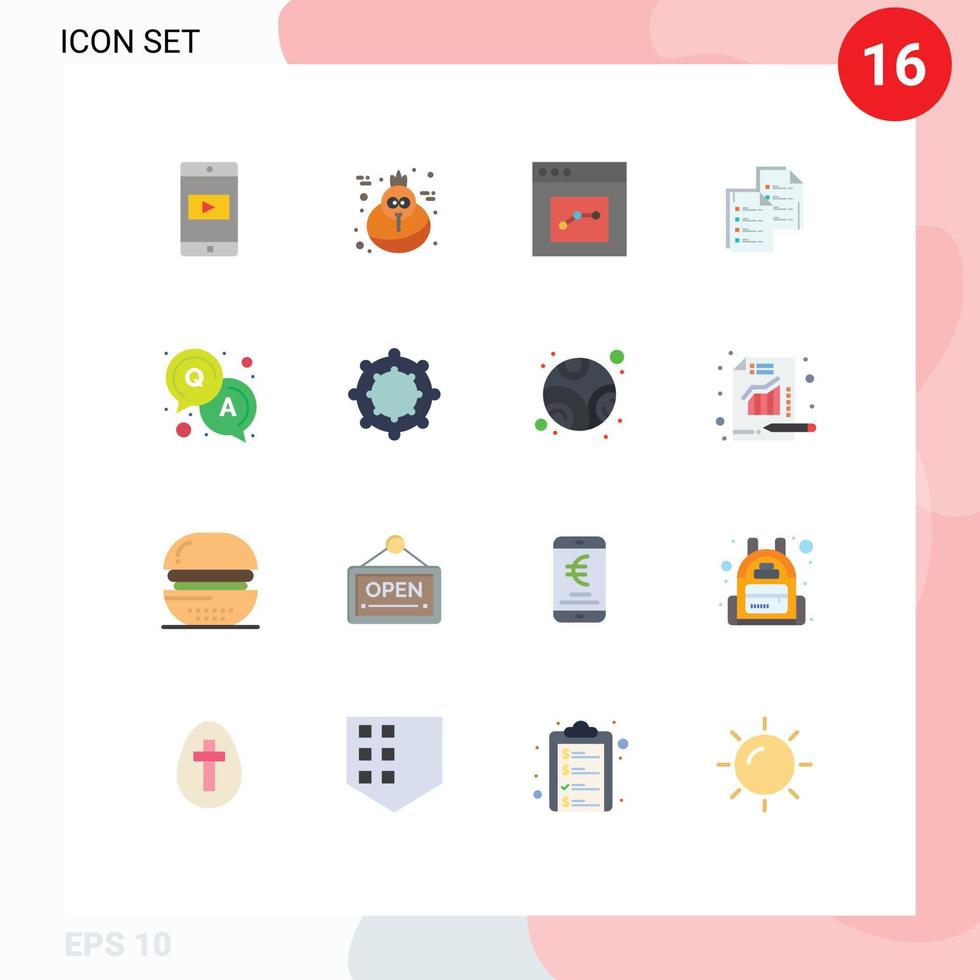 grupp av 16 platt färger tecken och symboler för svar papper kommunikation kopia analys redigerbar packa av kreativ vektor design element