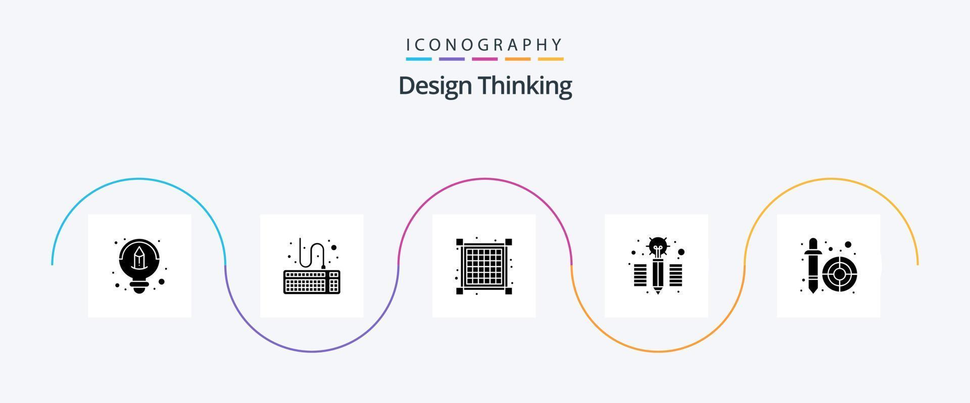 design tänkande glyf 5 ikon packa Inklusive . plockare. layout. droppare. penna vektor