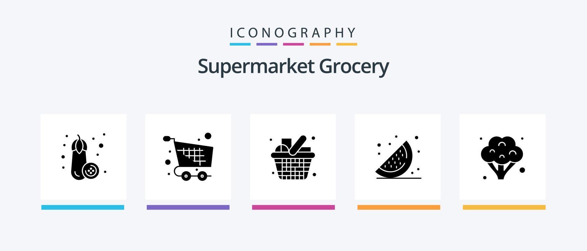 Lebensmittelgeschäft Glyphe 5 Icon Pack inklusive Essen. Wassermelone. Wagen. Früchte. Artikel. kreatives Symboldesign vektor