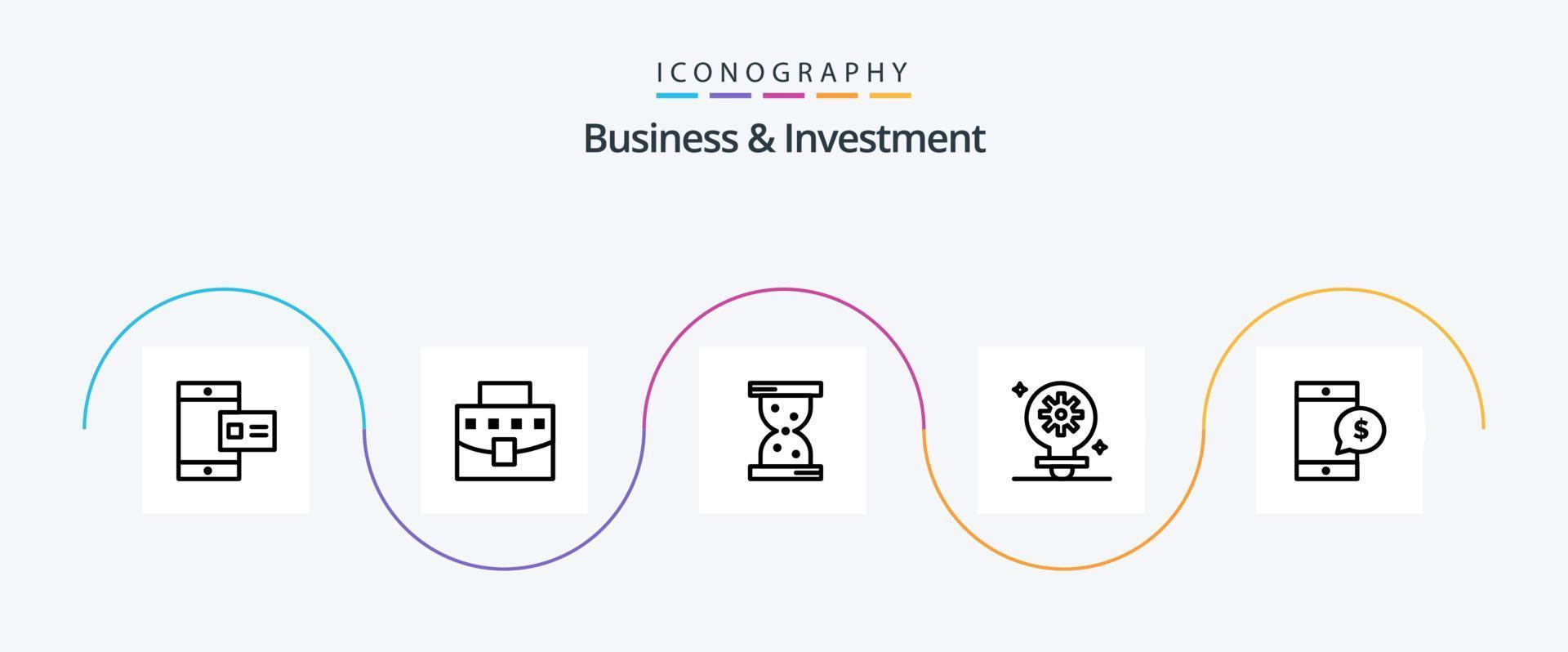 företag och investering linje 5 ikon packa Inklusive pengar. mobil. glas. redskap. ljus vektor