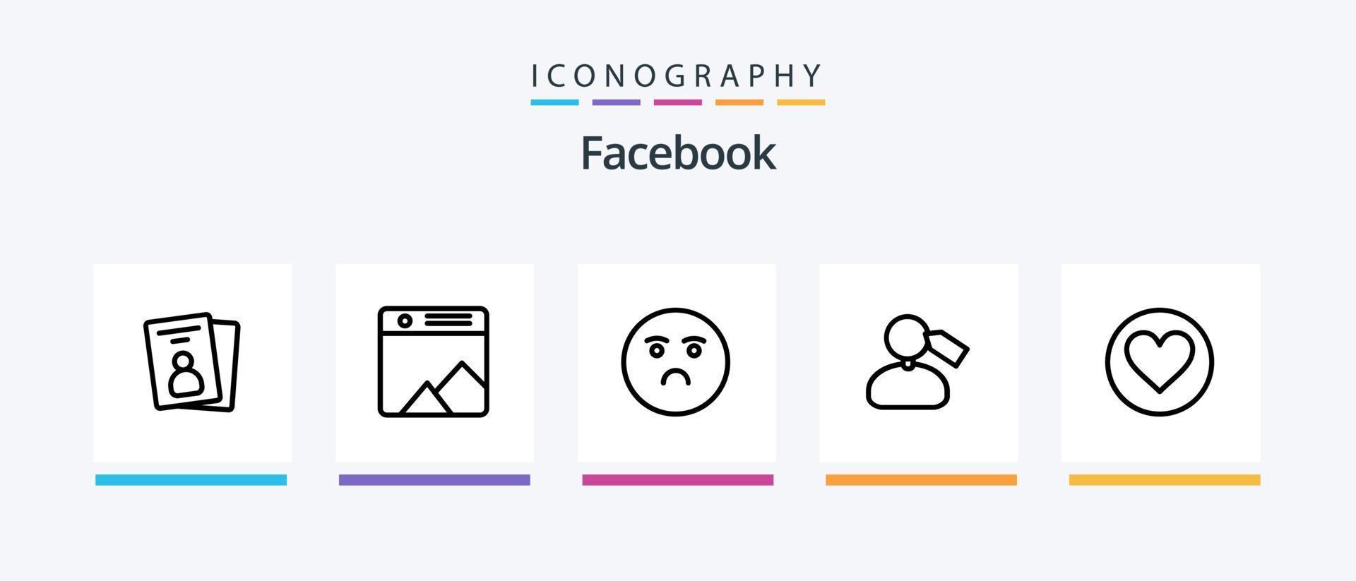 Facebook Line 5 Icon Pack inklusive Heizung. traurig. Monitor. Gefühl. Emoji. kreatives Symboldesign vektor