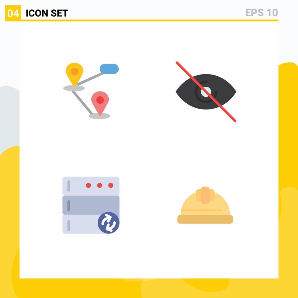 modern uppsättning av 4 platt ikoner pictograph av gps keps öga databas hård keps redigerbar vektor design element