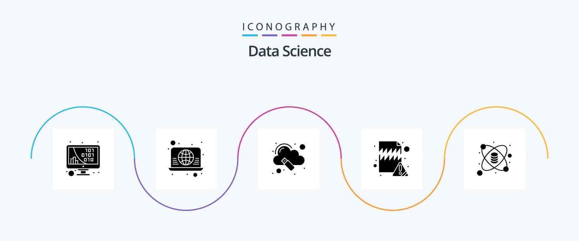 data vetenskap glyf 5 ikon packa Inklusive fil. dokumentera. global. stor data. data vektor