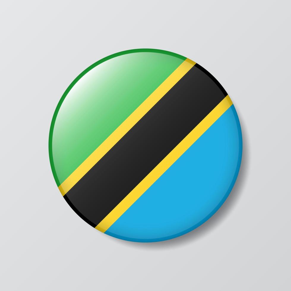 glansig knapp cirkel formad illustration av tanzania flagga vektor