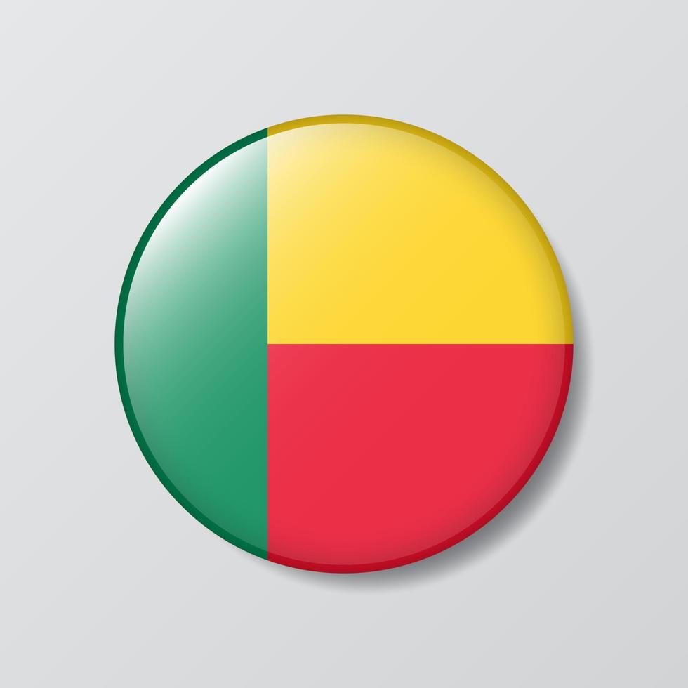 glänzende Schaltfläche Kreisförmige Abbildung der Benin-Flagge vektor