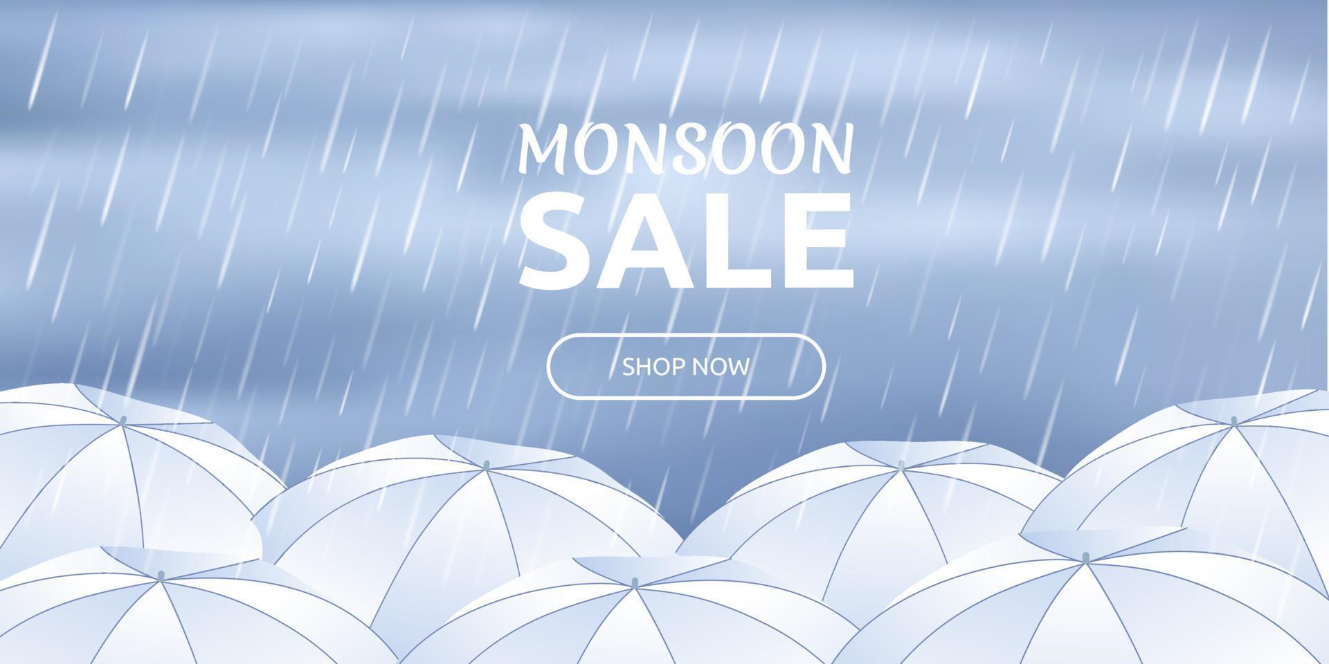 monsun försäljning. skön paraplyer. baner, landning sida, affisch, märka, webb rubrik mall för design. monsun säsong regn droppar.vektor illustration. vektor