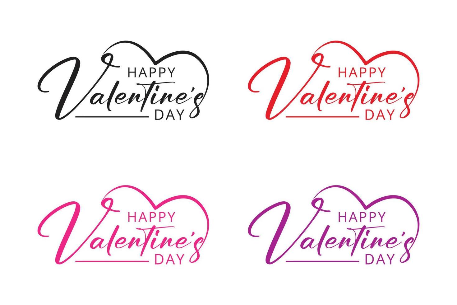 Lycklig valentines dag enkel, röd, svart, rosa, och blå Färg kalligrafi konst. de är Begagnade för de logotyp, skriva ut, baner, kort, önskar, t skjorta, symbol, och tecken. vektor