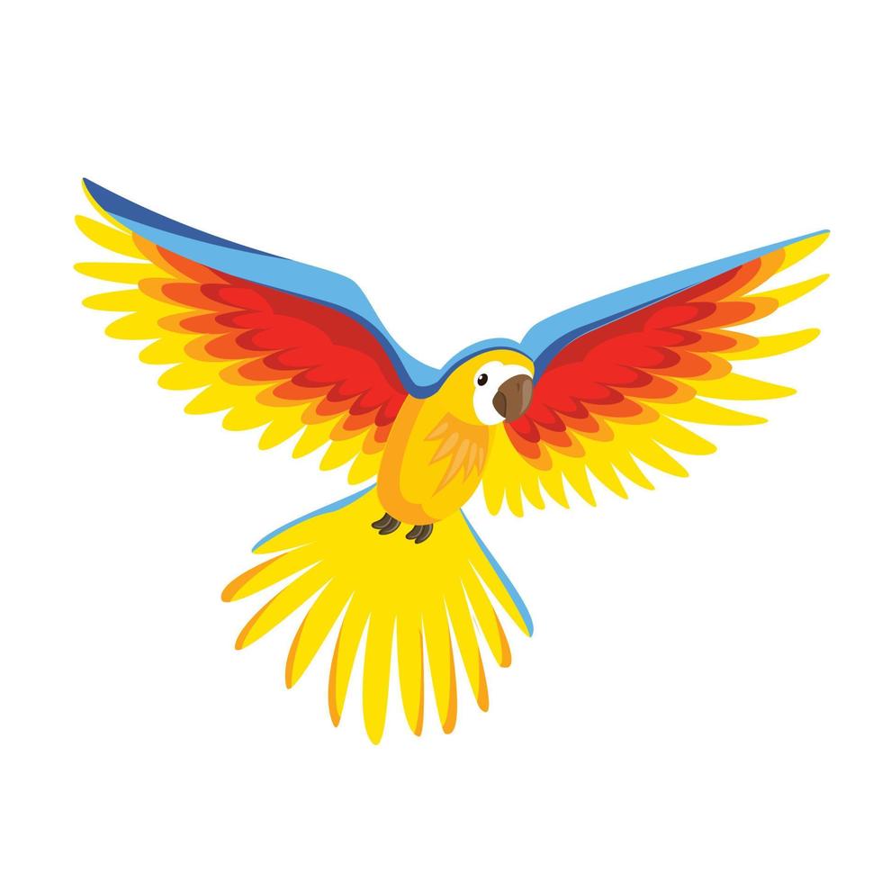 Papagei fliegende Cartoon-Vogel-Design flache Vektorgrafiken isoliert auf weißem Hintergrund. vektor